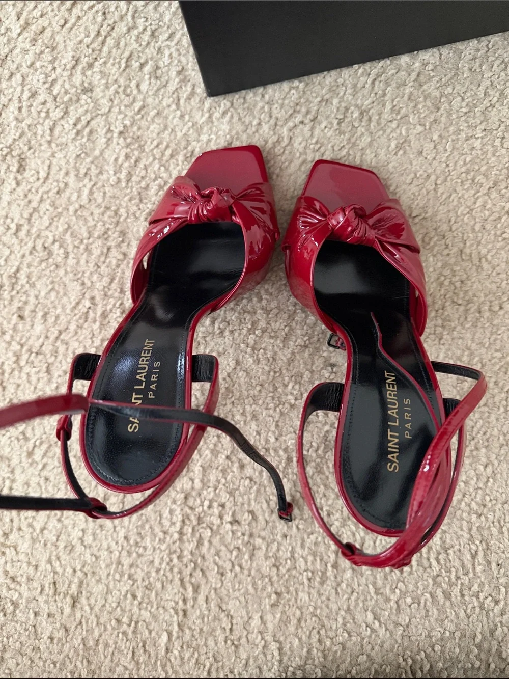 Saint Laurent Red Patent Leather Ankle-Tie Heels with Knot Detail - Picture 5 of 7